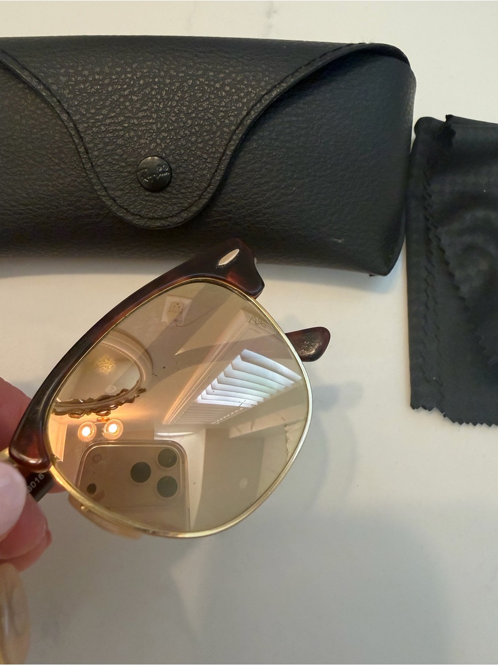 Ray-Ban Clubmaster Sunglasses in Brown with Rose Gold Mirrors - Picture 3 of 4
